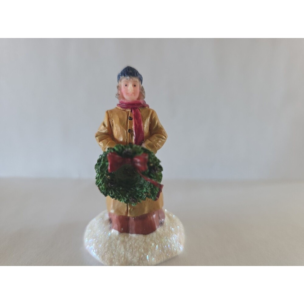 Lemax Christmas Village Figurine Woman Holding Wreath w/ Bow 2.5"